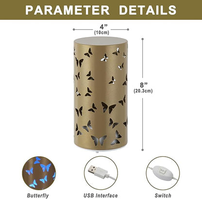 Butterfly Night Light - USB Table Lamp with Rotating Projection, Portable Bedside Light for Bedroom, Coffee Shop, Gifts for Women, Mom, Birthday