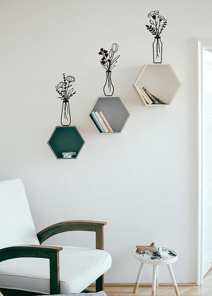 Metal Flowers Wall Arts 3 Pieces Black Metal Wall Decor Minimalist Art Wall Decor for Indoor Bedroom Living Room Bathroom Kitchen. (black1)