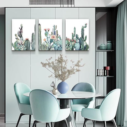 Canvas Wall Art for bedroom living room Canvas Prints Artwork bathroom Wall Decor Green plants Succulent cactus flower painting 12" x 16" 3 Pieces modern Framed Ready to hang Office Home Decorations