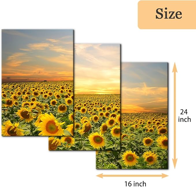 Pacimo Sunflowers Canvas Prints Wall Art Landscape Pictures Painting Prints on Canvas Yellow Flowers Modern Artwork for Living Room Bedroom Home Office Decor Stretch Framed Ready to Hang - 16"x24"x3