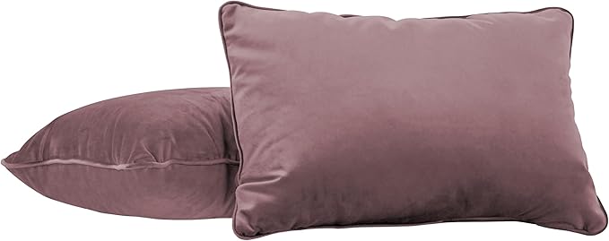 FDP 16" x 24" Velvet Rectangle Lumbar Pillow Set with Piping Decorative Throw Pillow for Home Dcor in Living Room, Bedroom or Lounge (2-Pack) - Mauve, 15160-112