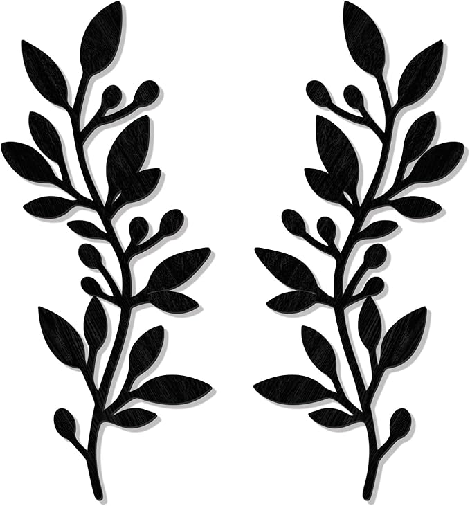 Zzbakress 2 Pcs Colorful Tree Leaf Wall Art Decor Vine Home Wall Decoration Olive Branch Leaf Wall Decor Large Wall Decor for Bedroom, Living Room, Wall Sculptures Indoor Outdoor (Black)