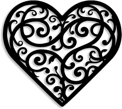 Vineland Black Metal Heart Wall Art, 11.8 x 10.6 Inch Modern Minimalist Sculpture, Floral Scroll Pattern Design, Home Decor for Living Room Bedroom