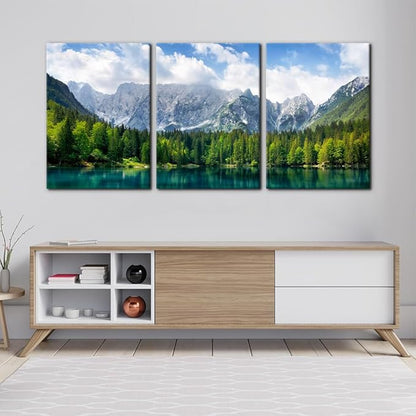 3 Pieces Nature Scenery Wall Art Decor Beautiful Landscape with Turquoise Lake Forest and Mountains Pictures Painting Print on Canvas Modern Artwork Stretched Framed Ready to Hang - 20"x28"x3 Panel