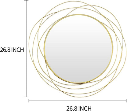 ironsmithn Round Mirror, Gold Metal Frame Mirror with Orbital Design, Rounded Hanging Mirrors Decorative, Circle Wall Mirrors for Bathroom Vanity, Living Room or Bedroom, 26.8" x26.8"