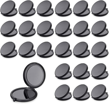 Compact Mirror for Purse, Metal Round Shell, Double-Sided 1X/2X Magnifying, Portable Travel Small Makeup Mirror, Mini Pocket Mirror, Black, 24 Packs