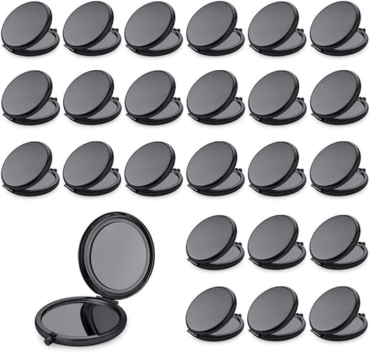 Compact Mirror for Purse, Metal Round Shell, Double-Sided 1X/2X Magnifying, Portable Travel Small Makeup Mirror, Mini Pocket Mirror, Black, 24 Packs