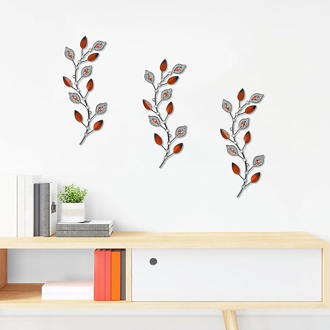 Cityelf 3 Set Crystal Leaf Wall Art Sculpture Iron Tree Leaves Branch Hanging Wall Décor Jeweled Bling Home Deor Acrylic Diamond Accent …