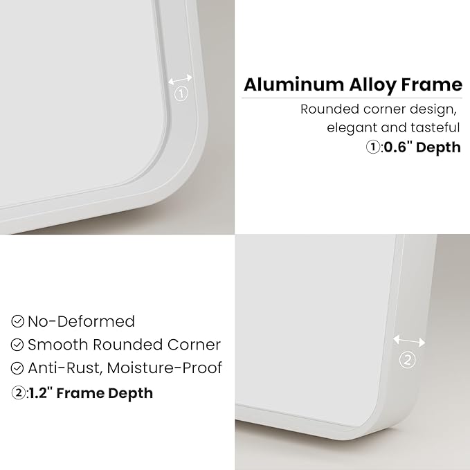 JISOSO White Bathroom Mirror 20x30 Inch, White Metal Framed Bathroom Mirror for Wall, Rounded Rectangle Matte Bathroom Vanity Mirror, Tempered Glass, Anti-Rust, Horizontal/Vertical