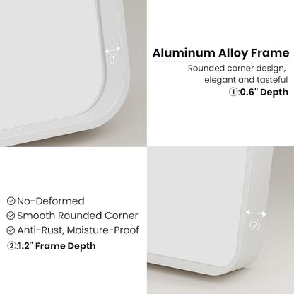 JISOSO White Bathroom Mirror 20x30 Inch, White Metal Framed Bathroom Mirror for Wall, Rounded Rectangle Matte Bathroom Vanity Mirror, Tempered Glass, Anti-Rust, Horizontal/Vertical