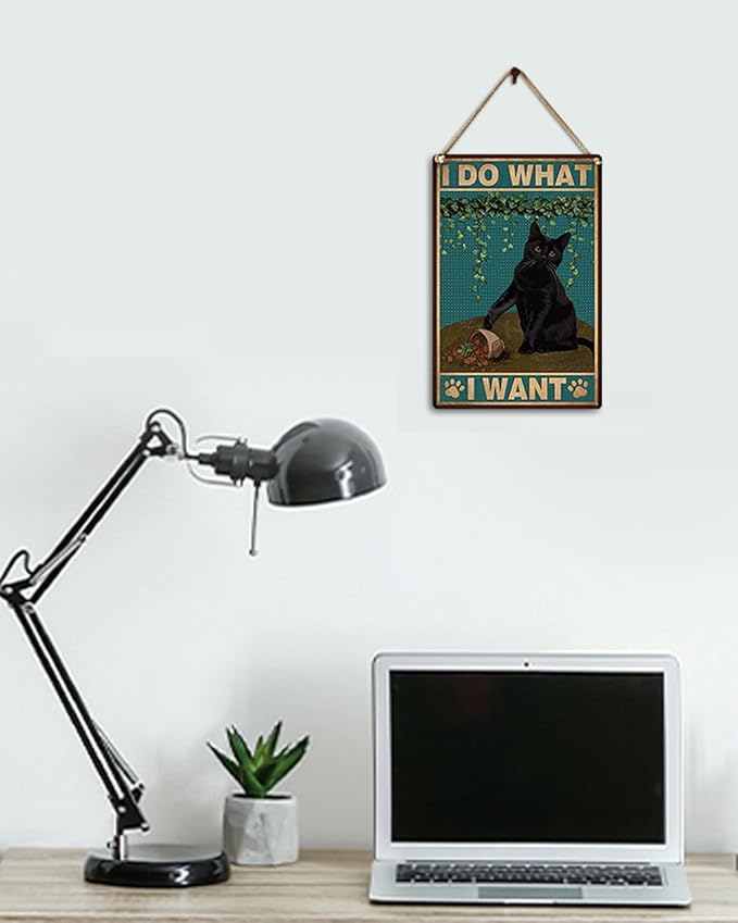 ALKB Funny Black Cat Sign - I Do What I Want Metal Signs Cat Lover Gift for Home Office Bedroom Wall Decor 8 x 12 Inch