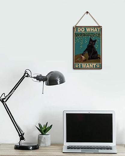 ALKB Funny Black Cat Sign - I Do What I Want Metal Signs Cat Lover Gift for Home Office Bedroom Wall Decor 8 x 12 Inch