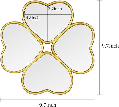 Small Decoritive Heart Wall Mirrors Set of 3, Decorative Four-Leaf Clover Mirror (Gold)