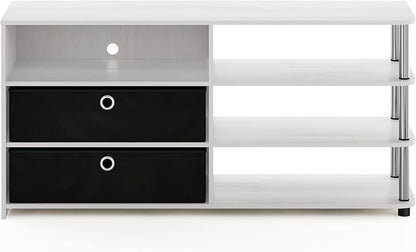 Furinno Jaya Simple Design Stand for TV up to 55-Inch with Bins, White Oak/Chrome/Black