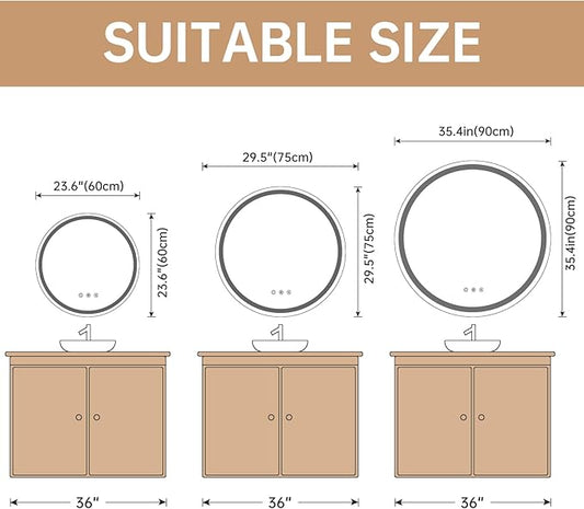 LOVESPEJO 30 Inch Round Backlit Bathroom Mirror with Lights, Circle LED Mirror for Bathroom, Fogless, Stepless Dimmable, 3 Color Changing, Memory, IP54, Shatter-Proof