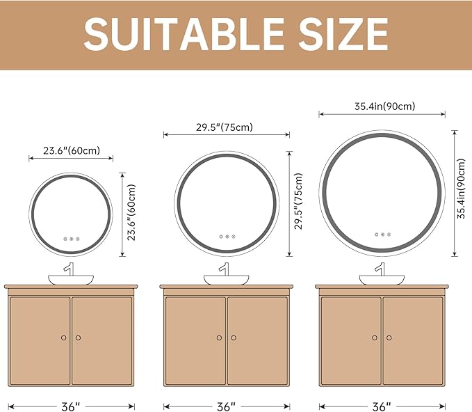 LOVESPEJO 32" Round LED Bathroom Mirror with Lights, Circle LED Mirror for Bathroom, Fogless, Dimmable, 3 Color Changing, Shatterproof