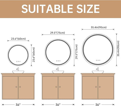 LOVESPEJO 32" Round LED Bathroom Mirror with Lights, Circle LED Mirror for Bathroom, Fogless, Dimmable, 3 Color Changing, Shatterproof
