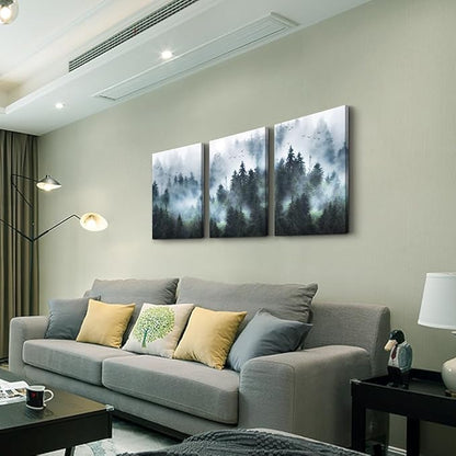 Lapremoly Trees Landscape Pictures Wall Decorations For Living Room Canvas Wall Art For Bedroom Modern Office Wall Decor Foggy Forest Wall Painting Artwork Ready To Hang Room Home Decor 3 Piece