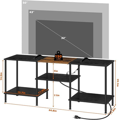 LED TV Stand for Bedroom Black 50 Inch TV Stand with Power Outlet, 3 Tier Small Entertainment Center with Storage Farmhouse TV Media Console Table for 50 43 40 32 Inch TV