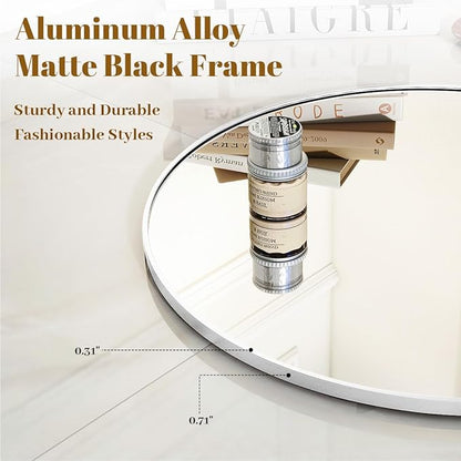 VooBang White Round Bathroom Mirror, 20 inch Circle Mirror,with Simple Metal Frame, Modern Round Hanging for Bathroom, Hallway, Livng Room (White Frame)