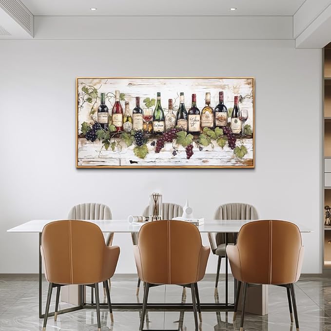 ZUITINGHUA Large Wood Framed Wall Decor For Living Room Canvas Wall Art For Kitchen Modern Wall Decorations For Bedroom Wine Landscape Paintings Wine Cabinet Pictures Artwork Home Decor 24x48 In