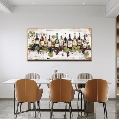 ZUITINGHUA Large Wood Framed Wall Decor For Living Room Canvas Wall Art For Kitchen Modern Wall Decorations For Bedroom Wine Landscape Paintings Wine Cabinet Pictures Artwork Home Decor 24x48 In