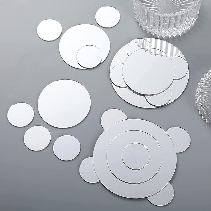 Jetec 40 Pieces Mini Size Round Mirror Small Round Mirror Adhesive Tiles Home Decoration for Crafts and DIY Projects Supplies(2 Inch, 3 Inch, 4 Inch)