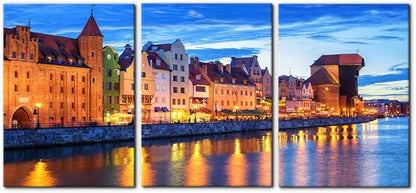 Pacimo 3 Pieces Framed Wall Art Decorations Wisla River Landscape Painting Print on Canvas Gdansk Poland Cityscape Wall Art for Home Office Decor Modern Artwork Stretch Ready to Hang - 20"x28"x3
