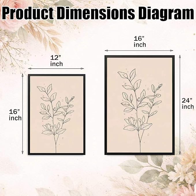 CHTEXA Minimalist Botanical Wall Art Set Of 3 Framed Canvas Prints Neutral Beige Plant Line Art Decor For Living Room Bedroom Bathroom Office 12x16 Inch