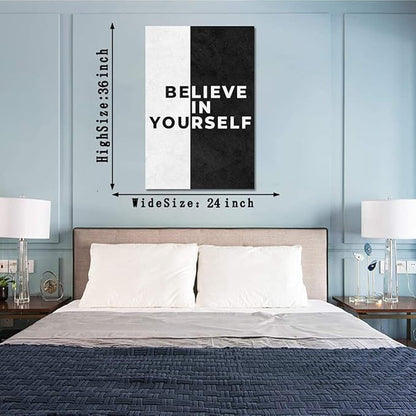 Creative Motivational Office Wall Decor Believe in Yourself Canvas Printing Poster and Prints Inspiring Wall Art with Positive Quote School Library Wooden Framed Easy to Hang-24 inch x 36 inch