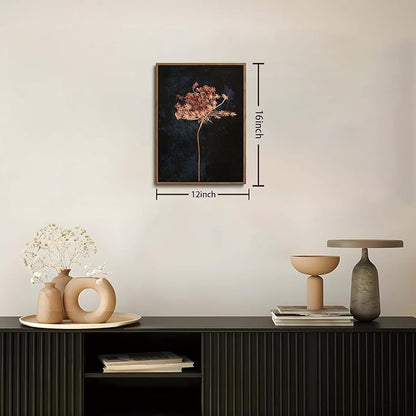 WALLZK Vintage Framed Wall Art Moody Botanical Wall Decor Dark Dried Flower Minimalist Canvas Prints Pictures Rustic Retro Artwork for Walls Living Room Bedroom Bathroom 12"x16"