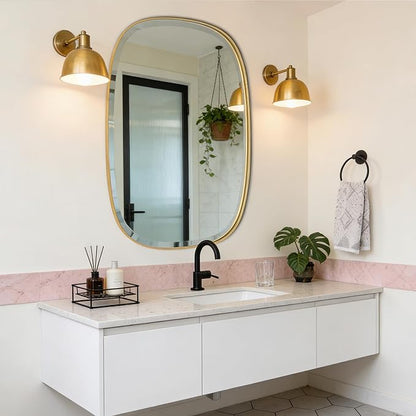 POZINO Bathroom Beveled Mirror, 24"x32" Brushed Gold Vanity Mirrors for Over Sink, Modern Rectangle Aesthetic Wall Mirror in Premium Stainless Steel Frame, Horizontal or Vertical Hanging