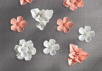 AMERRY 3D Wall Art Hanging Sculpture, Artificial Porcelain Flower Decor for Home Office (Orange Pink, Lily, 2.36")