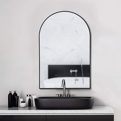 NeuType 36"x24" Arched Wall Mirror, Small Full Length Mirror Hanging or Leaning Against Wall, Dressing Mirror Make-up Mirror for Living Room, Bedroom, Bathroom, Aluminum Alloy Thin Frame, Black