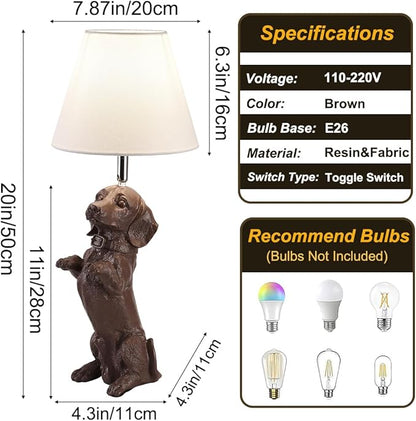 Dachshund Dog Table Lamp Cute Modern Resin Desk Lamp Creative Brown Puppy Nightstand Lamp for Living Room Bedroom Corner Kid’s Room Office