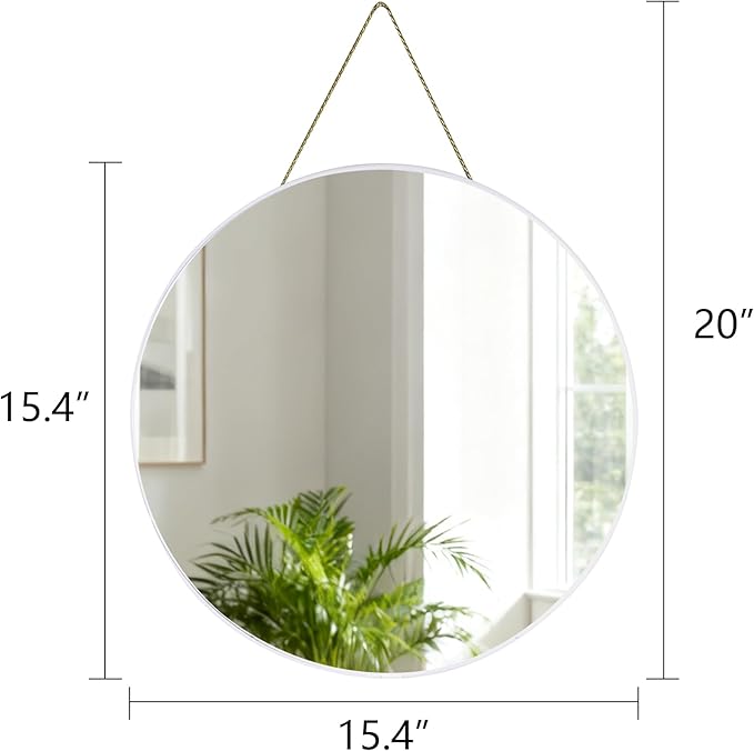 Funerom Round Wall Mirror 15.4 Inches Circle Mirror Bathroom Mirrors for Over Sink White