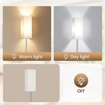 64.6'' Floor Lamp, Pole with Foot Switch, Modern Standing Lamp Lamp, Minimalist Freestanding Lamp (Bulb Not Included), for Living Room, Bedroom Office ETL Listed, Silver and Beige, SE07LD05