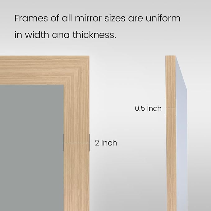 Amorho 24x36 Inch Bathroom Mirror for Wall, Oak Wood Grain Metal Framed Mirror, Anti-Rust, Hang Horizontally/Vertically, Suitable for Bedroom, Farmhouse, Bathroom, Decorative