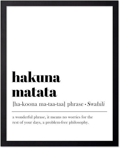 Poster Master Typography Poster - Dictionary Print - Hakuna Matata Definition, Wonderful Phrase, No Worries, Funny, Motivational - Gift for Kids, Friend - Wall Decor for Home, 16x20 Black Framed