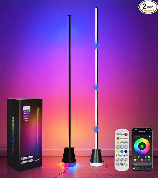Ericlin 2Pcs Corner Floor Lamp,Smart RGB LED Corner Lamp with App and Remote Control,16 Million Colors & 68+ Scene,Music Sync,Timer Setting,Ideal Standing Lamp for Living Rooms,Bedrooms,Gaming Rooms