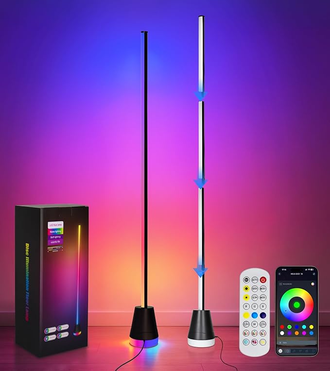 1PCS Corner Floor Lamp,Smart RGB LED Corner Lamp with App and Remote Control,16 Million Colors & 68+ Scene,Music Sync,Timer Setting,Ideal Standing Lamp for Living Rooms,Bedrooms,Gaming Rooms