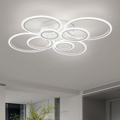 Modern LED Flush Mount Ceiling Light, 8 Rings White Close to Ceiling Light Fixtures, Living Room Lighting Ceiling Lamp for Dining Room, Bedroom, Kitchen, 4000K Not Dimmable