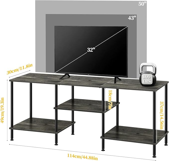 50 Inch TV Stand for Bedroom Dark Grey Entertainment Center with Storage 3 Tier TV Consoles for Living Room TV Media Console Table Cabinet with Open Storage Shelves for 50 43 40 32 Inch TV