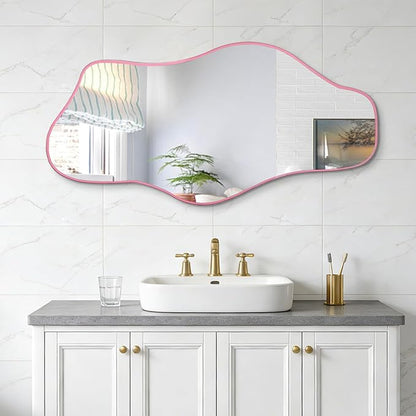 Asymmetrical Wall Mirror, 35.8"x17.7" Irregular Tempered Glass Mirror, Modern Abstract Frameless Mirrors for Living Room Bathroom Bedroom Hallway Entryway, Horizontal or Vertical Hanging