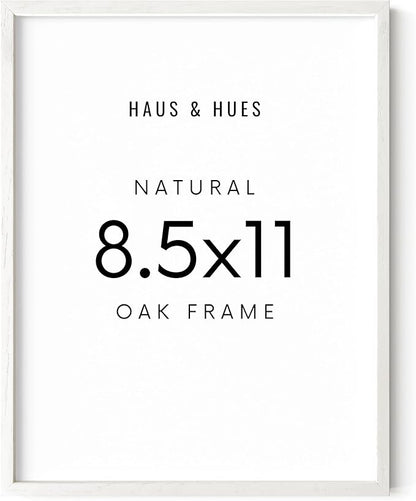 HAUS AND HUES White Oak Wood 8.5x11 Picture Frame - Lightweight Certificate Frame, Ready-to-Hang for Prints and Photos