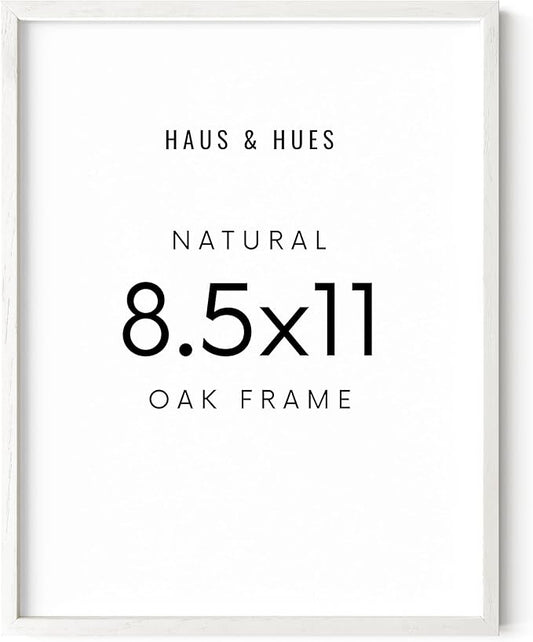 HAUS AND HUES White Oak Wood 8.5x11 Picture Frame - Lightweight Certificate Frame, Ready-to-Hang for Prints and Photos