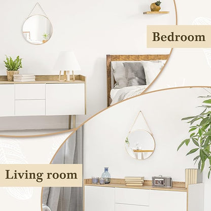 Dahey 11.8-inch Small Hanging Circle Mirror Wall Decor Gold Round Mirror with Hanging Chain for Office Bathroom Bedroom Living Room Dorm College, Gold