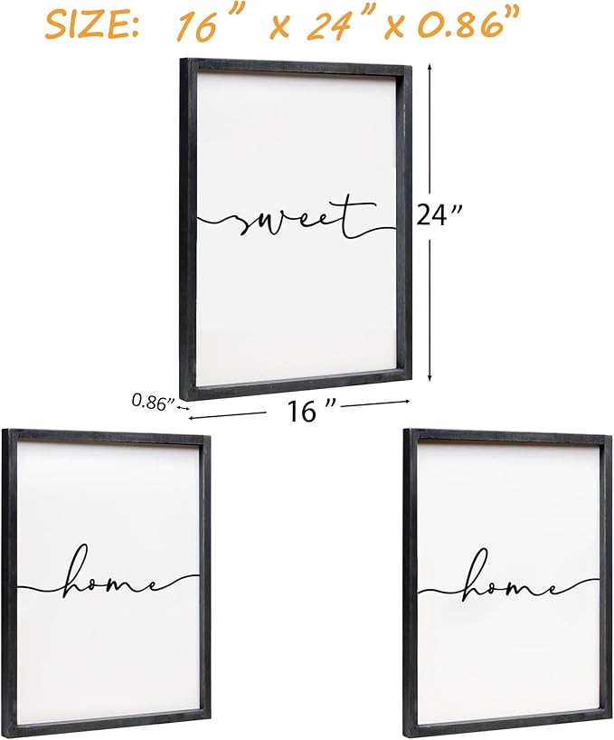 Heiple Set of 3 Framed Farmhouse Home Sweet Home Sign Above Bed Wall Decor for Bedroom Decor Wall Art Wood Signs