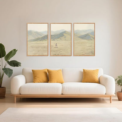 CHDITB Jesus Leaves The 99 Parable of The Lost Sheep Framed Canvas Wall Art(24"x36"), 3 Panels Boho Mountain Nature Landscape Artwork Prints, Large Religious Christian Bible Story Faith LDS Gift Decor for Home Office Bedroom