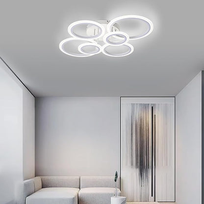 Modern LED Flush Mount Ceiling Light, 6 Rings White Close to Ceiling Light Fixtures, Living Room Lighting Fixture Ceiling Lamp for Kitchen, Bedroom, Laundry Room, 4000K Not Dimmable